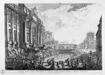 View of the vast Trevi Fountain formerly called the Acqua Vergine. Architecture by Nicola Salvi by Giovanni Battista Piranesi